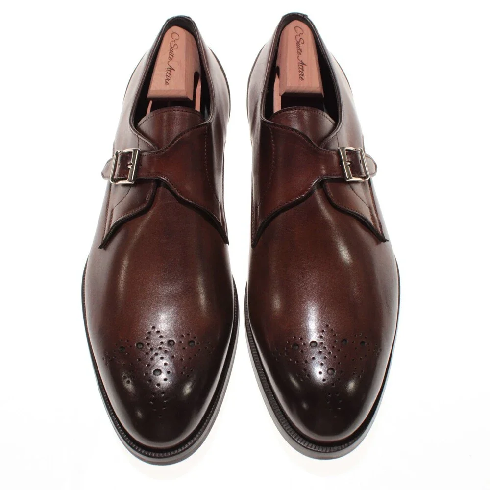 Pastori NWB Single Monk Strap Dress Shoes Size 12 US in Whiskey Brown Leather